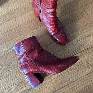 Freda Salvador Red Leather Ankle Boots